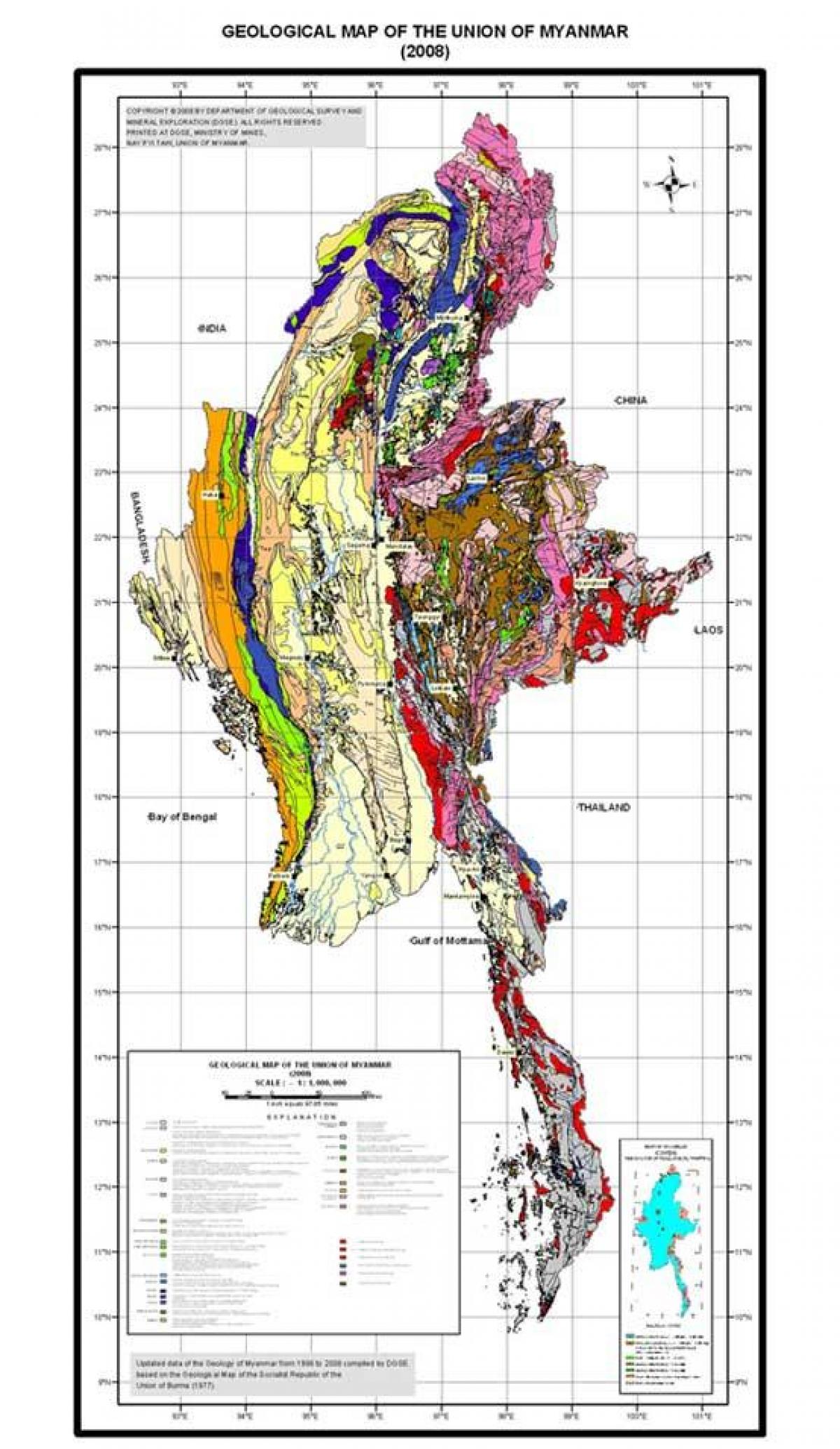Mapa geologiko Myanmar 2008