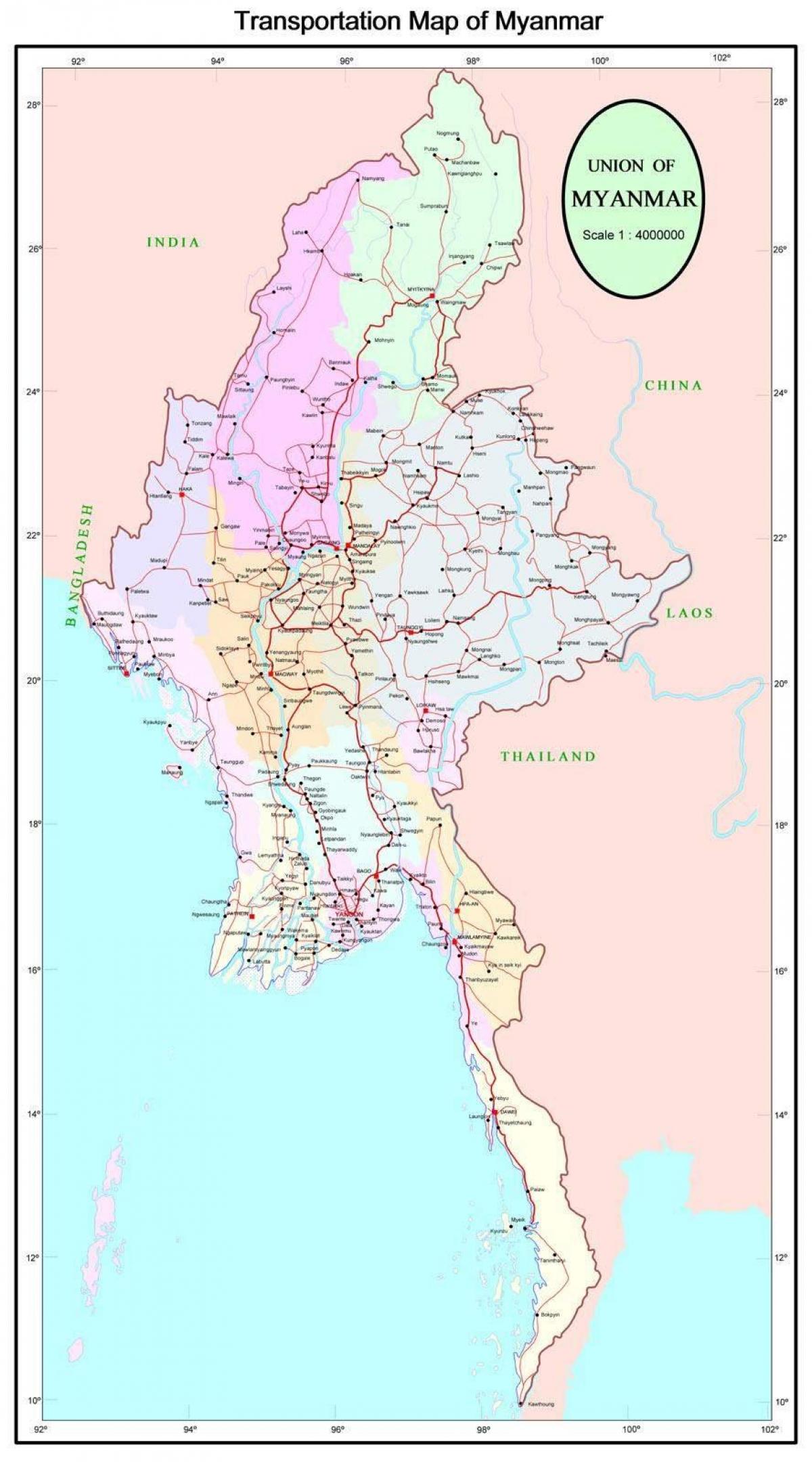 Myanmar autopista, errepide mapa