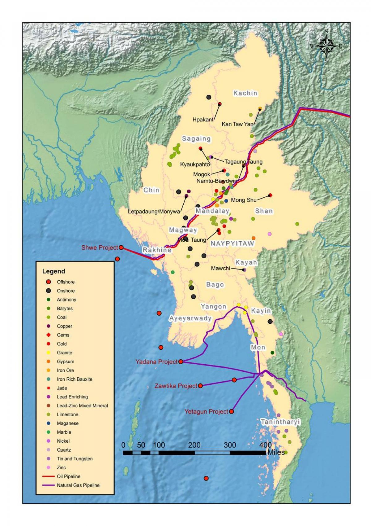 Mapa Myanmar baliabide naturalak