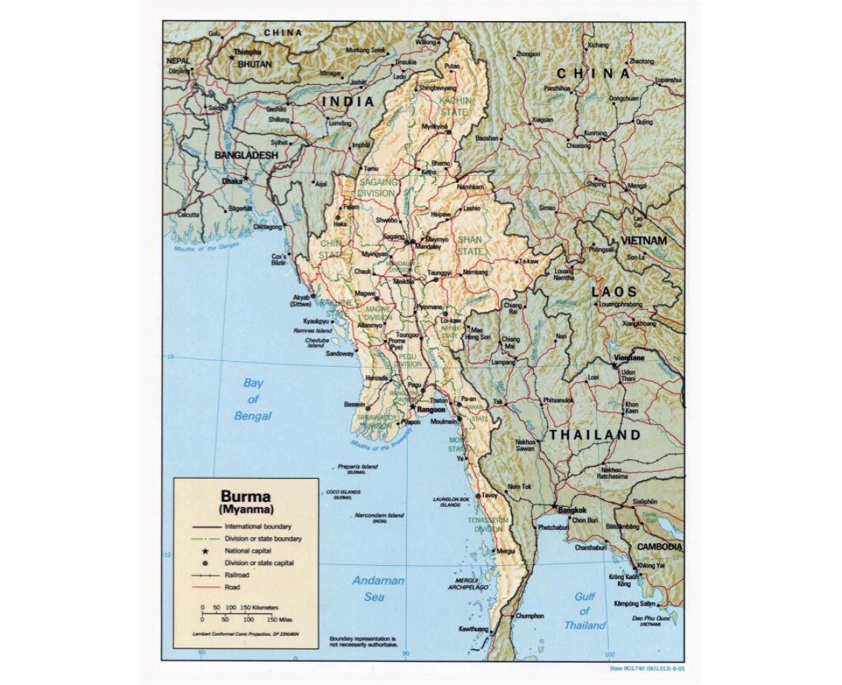 mapa Myanmar dituzten hiriak